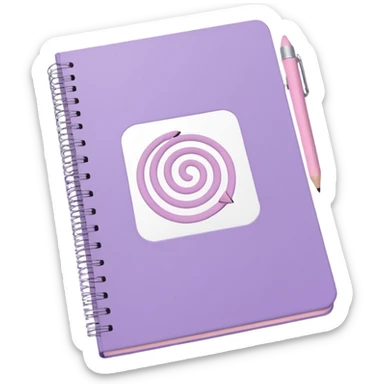 pastel purple spiral-bound notebook labeled 'schedule' in white, with a soft pink pencil resting on it, iOS emoji style sticker