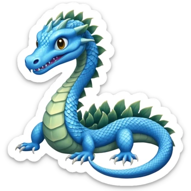 Hydra emoji – full body, blue scales, 3 serpent heads, 4 legs, tail, no wings, not worm-like, slight side angle, cute emoji style, no background
 sticker