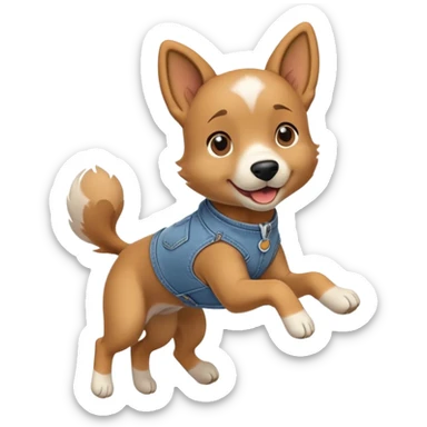 female dog anthropomorphised wearing jeans and a t-shirt jumping pose walking upright sticker