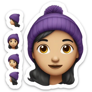 girl with dark hair wearing purple winter hat sticker
