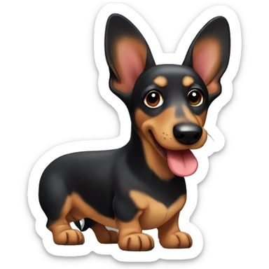 mixed breed dachshund german shepherd dog with black tan and red hair floppy ears and a long tongue  sticker