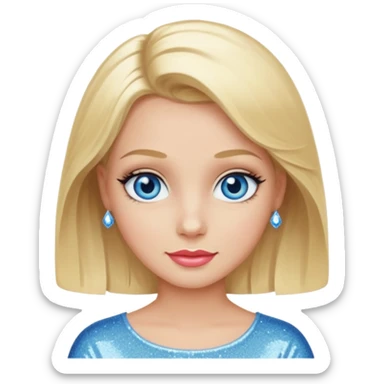 make this real, blond, medium length, blue eyes, 50s, sparkle in the eyes, fun sticker