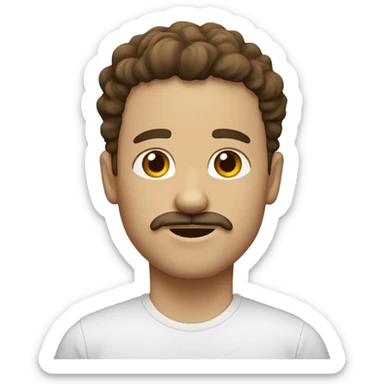 White person with brown eyes and wavy hair. with a goatee and a mustache. sticker