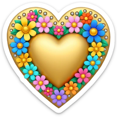 a golden heart studded with flowers sticker