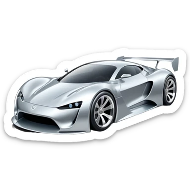 A low-profile futuristic car emoji made of polished silver chrome, wide body stance, smooth aerodynamic shape, glossy metallic surface, soft reflections, luxury swag aesthetic, minimal details, iOS emoji style, centered on clean white background, studio lighting sticker