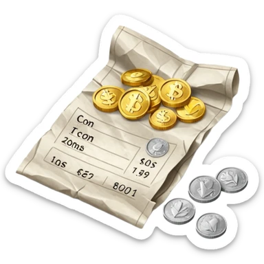 crumpled receipt with coins sticker