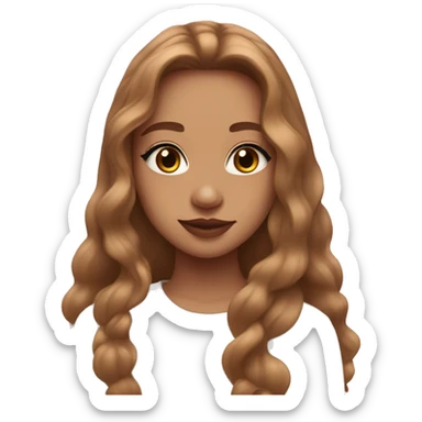 Girl with ahs light brown long hair, almond hazel eyes, little eyeliner, thick but not much brows, better pink heart shaped lips and dimples  sticker