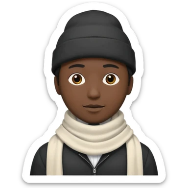 A guy with a triangle body with no arms and legs then his head is a perfect circle and his head is also black then give him a hat that doesn’t go behind his head, and last but not least give him a white scarf, NO BLACK THE COLOR FOR HIS HEAD sticker