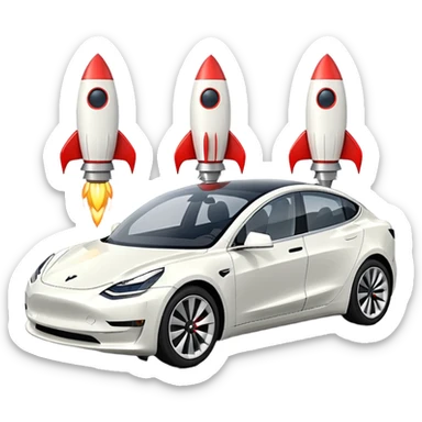 Tesla model 3 white. Two small rockets mounted flat on roof for extra propulsion sticker