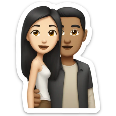 Brown eyes tan skin Asian man with brown eye black hair light fair skin woman kissing  sticker