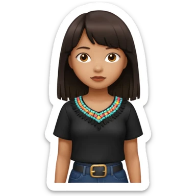 Philippino girl in black fringed shirt, with hand on hip sticker