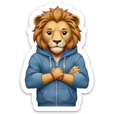 determined anthropomorphised lion in a hoodie and jeans with arms folded, energetic pose sticker