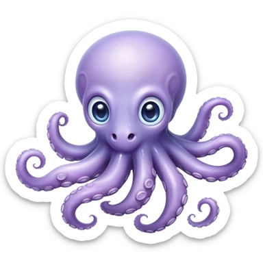 Cinematic Noble Baby Octopus Portrait Emoji, Poised and graceful, with a soft, rounded, slightly translucent body in a dreamy light blue-purple hue, large, glistening eyes full of quiet intelligence and mystery, delicate, flowing tentacles curling gently, Simplified yet sophisticated features, highly detailed, glowing with a soft, ethereal oceanic radiance, high shine, elegant and serene, stylized with an air of deep-sea wonder, focused and tranquil, soft glowing outline, capturing the essence of an otherworldly, intelligent little cephalopod, floating effortlessly in the gentle ocean currents! sticker