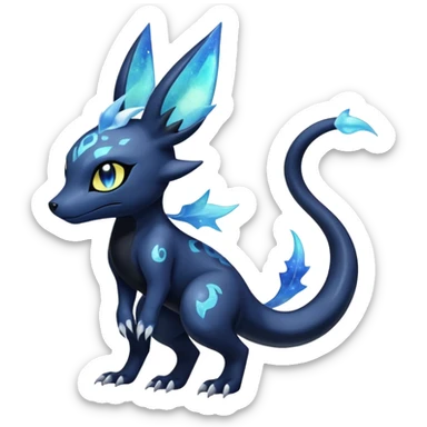 Shiny icy iridescent dark gothic ethereal Nebulae Salandit-Meowstic-Umbreon-Fakémon-hybrid-creature (full body)  sticker