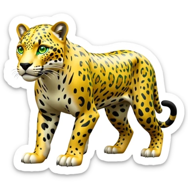cinematic-jaguar-realistic-full-body-standing on all fours-emoji,-sleek-powerful-frame-poised-for-action,-yellow-fur-adorned-with-bold-black-rosettes,-head-tilted-dramatically,-piercing-green-eyes-locked-onto-its-prey,-simplified-yet-realistic-focused-features,-highly-detailed,-glowing-with-an-almost-sarcastic-glow sticker