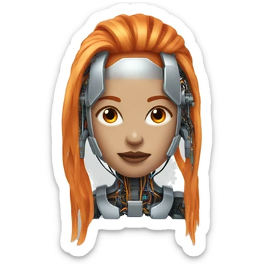 Head of female cyborg with long orange hair and circuits sticker