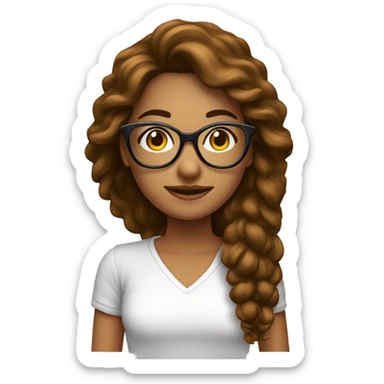 mulher branca com cabelo castanho escuro liso grande oculos sticker