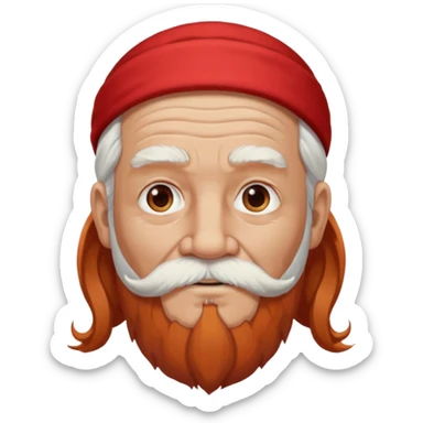 very old, white bearded and white mustached, red long haired, wearing ear accessories sticker