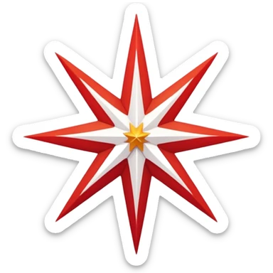 a twelve point star with slightly rounded borders, red and white stroke sticker
