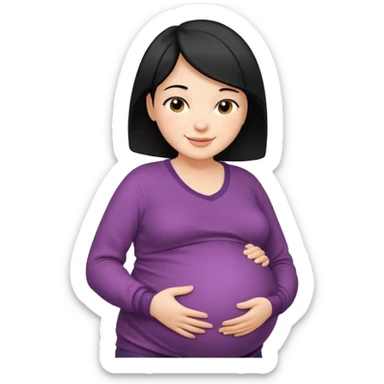 pregnant woman with short black hair happily touching her big belly while wearing warm clothes sticker