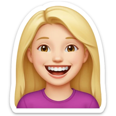 Laughing emoji of a girl and gap between the upper two teeth sticker