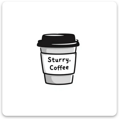 cappuccino cup with a label and a lid, hand-drawn doodle style sticker