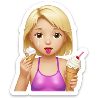 girl kid blone haired swimsuit, eating ice cream, sun sticker