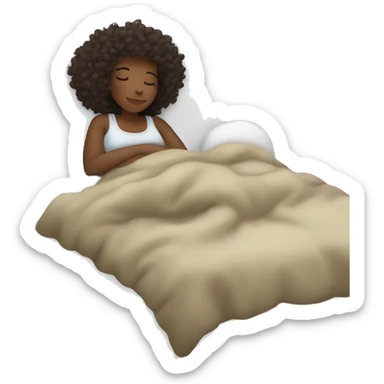 curly haired dark skinned woman cozy sleeping in a comfy bed sticker