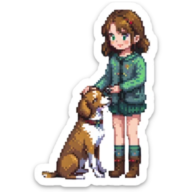 girl petting dog, friendship sticker