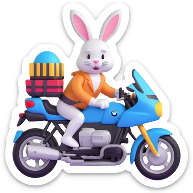 Easter bunny riding a BMW boxer motorcycle sticker