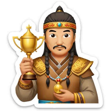 Genghis khan holds a trophy sticker