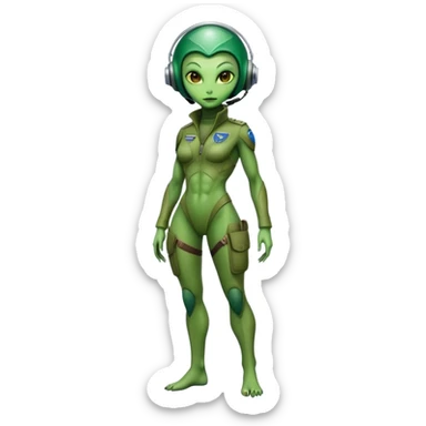 green alien reptilian woman pilot, full body full figure sticker