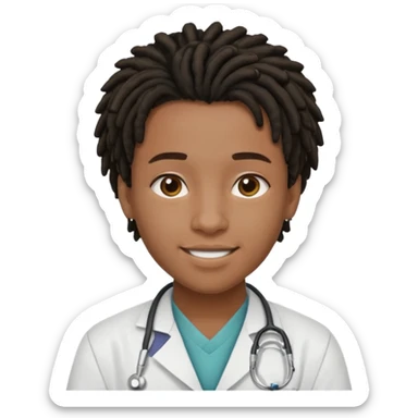 make me a black doctor with short dreads, he is a teen, no face hair, make him happy sticker