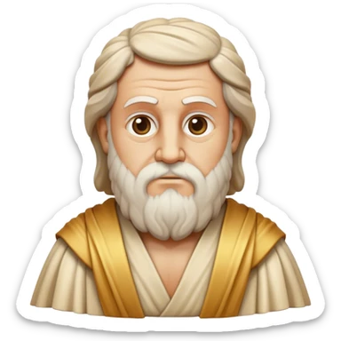 Cinematic Realistic Plato Portrait Emoji, depicted as a wise ancient philosopher with a contemplative expression in classical robes, rendered with soft textures and timeless serene lighting that captures his intellectual legacy. sticker