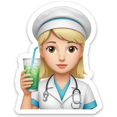 nurse holding iced drink sticker