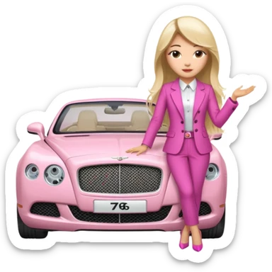 An Asian lady with long Balayage hair with blonde highlights, posing next to a pink Bentley  sticker