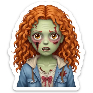 Ginger curly long hair zombie girl with Brown eyes  sticker
