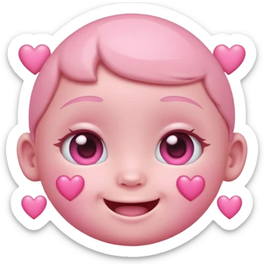 a baby pastel pink love face emoji with pink hearts in the eyes and a glowing baby pink gradient behind it  sticker