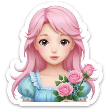 gorgeous pastel anime style lady with blushing face and roses cottagecore fairy sticker