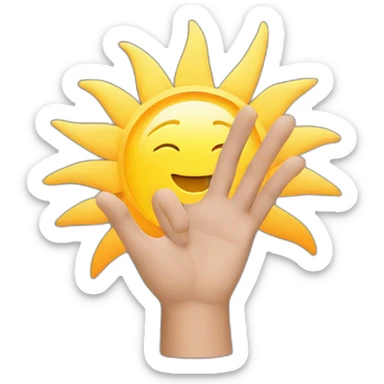 Sun with hands. In their hands there is an ethereum cryptocurrency logo sticker
