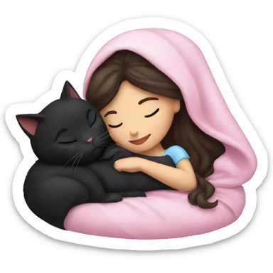 brunette Sleeping beauty girl with black kitty  sticker