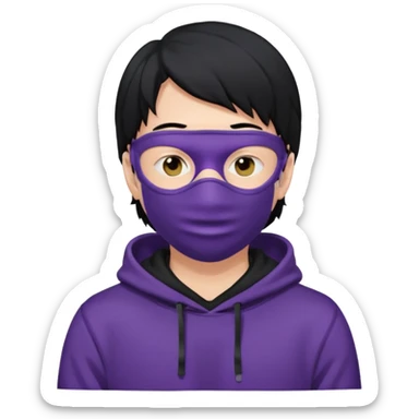 white man with black hair and black hoodie violett face mask thats covering the eyes sticker