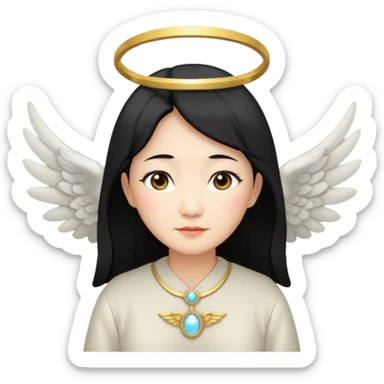 Angel Old Lady with wings black hair asian  smaller eyes w halo sticker