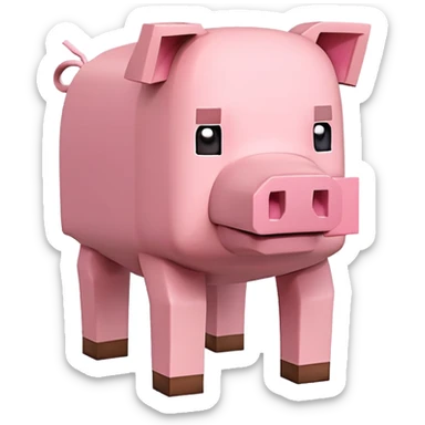 Minecraft Pig full body, pink blocky animal with square head sticker
