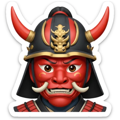 Samurai with helmet and an oni mask covering their mouth but you can see their eyes sticker