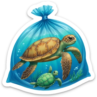 Sea turtle with a plastic bag sticker