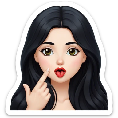 black-haired long hair white young girl blowing a kiss sticker