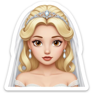 blonde model with brown eyes, luxury makeup, disney bride  sticker