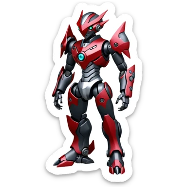 Futuristic mechanical cyborg modern badass cool shiny metallic alloy silver-grey obsidian-black crimson-red white animal Digimon Fakémon hybrid full body with intricate patterns sticker