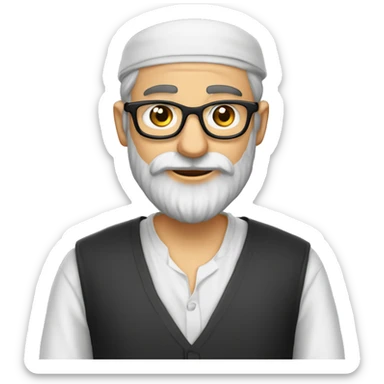 rav juif sans chapeau, avec une barbe noir courte, lunettes avec une kippa, une chemise blanche sticker